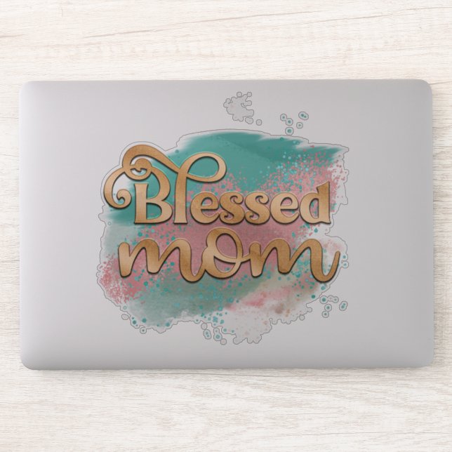 Blessed Mom Teal Pink and Gold Glitter Typography (Computer)