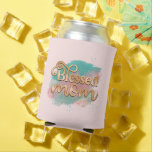 Blessed Mom Teal Pink and Gold Glitter Typography Can Cooler<br><div class="desc">Blessed Mom Teal Pink and Gold Glitter Typography Quote with watercolor brush strokes background,  and faux glitter foil typography. Makes a perfect gift for mom on mother's day,  birthdays,  or holidays!</div>