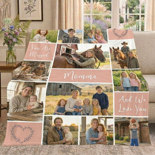 Blessed Momma Mom 12 Photo Collage Custom Text Fleece Blanket