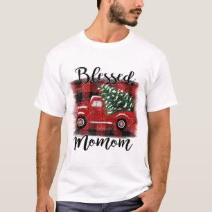 Blessed Momom Red Truck Vintage Christmas Tree T-Shirt