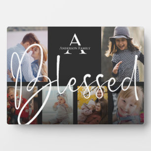 Blessed Monogram Script Family Name Photo Collage  Plaque
