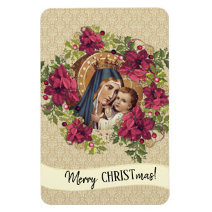 Blessed Mother Baby Jesus  Christmas Wreath Floral Magnet