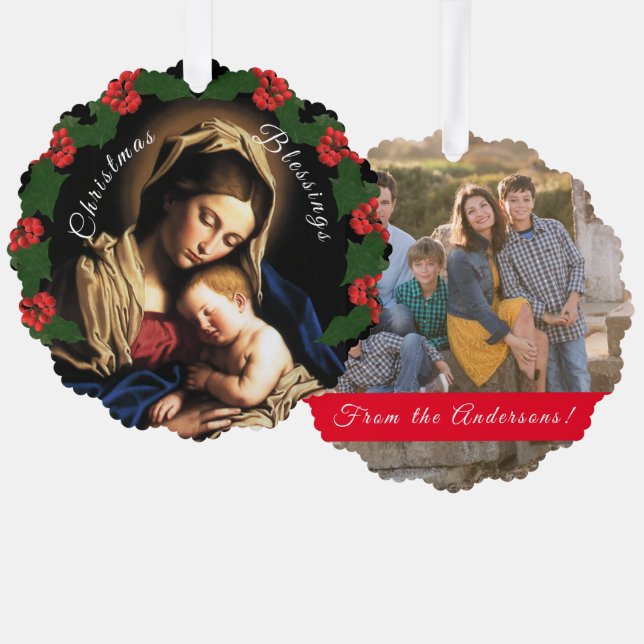 Blessed Mother Christmas Photo Ornament Card (Front/Back)