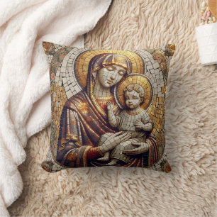 Blessed Mother Mary and Baby Jesus   Religoius Throw Pillow
