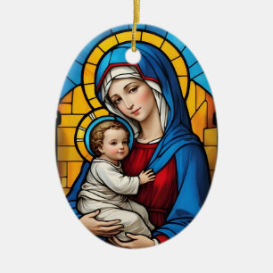 Blessed Mother Mary and Baby Jesus - Virgin Mary Ceramic Ornament