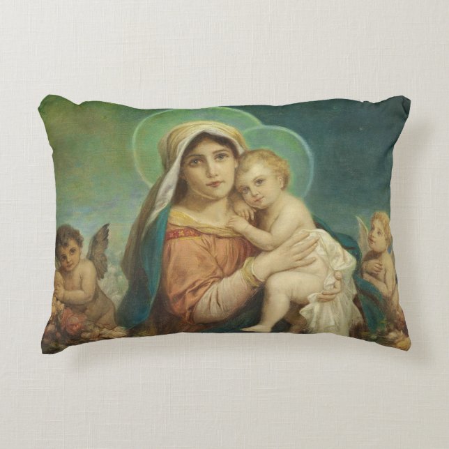 Blessed Mother Mary Baby Jesus Angels Roses Decorative Pillow (Front)
