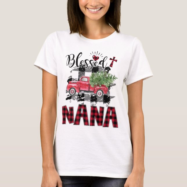 Blessed Nana Red-plaid Christmas T-Shirt (Front)