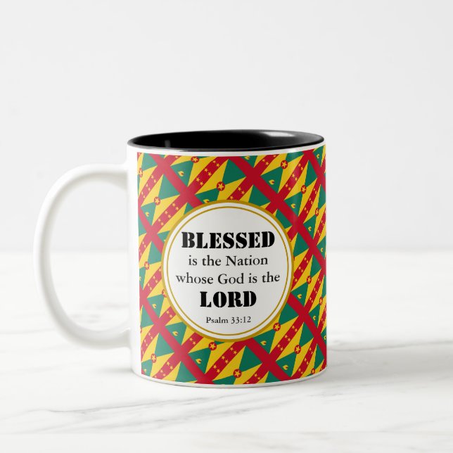 Blessed Nation GRENADA CARRIACOU Scripture Flag Two-Tone Coffee Mug (Left)