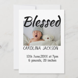 Blessed new born photo modern birth announcement 
