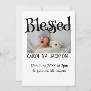 Blessed new born photo modern birth announcement 