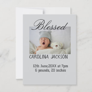 Blessed new born photo modern birth announcement  postcard