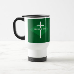 Blessed New Year Green and White Cross Christian Travel Mug