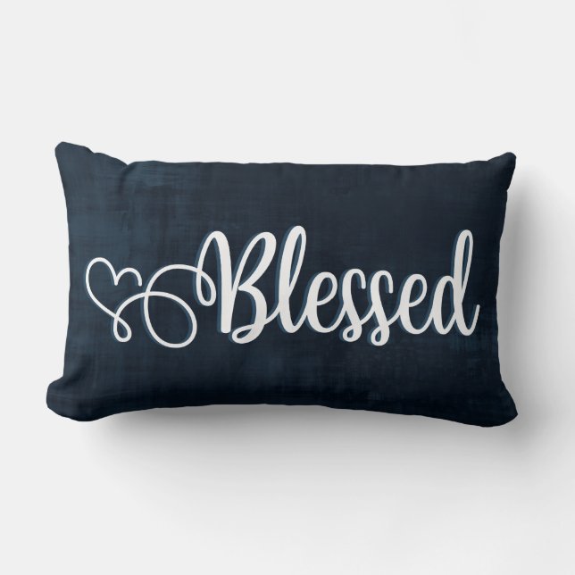 Blessed on Navy - Lumbar Pillow (Front)