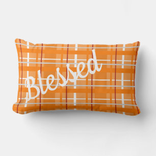 Blessed Orange Plaid  Lumbar Pillow wtih Reverse