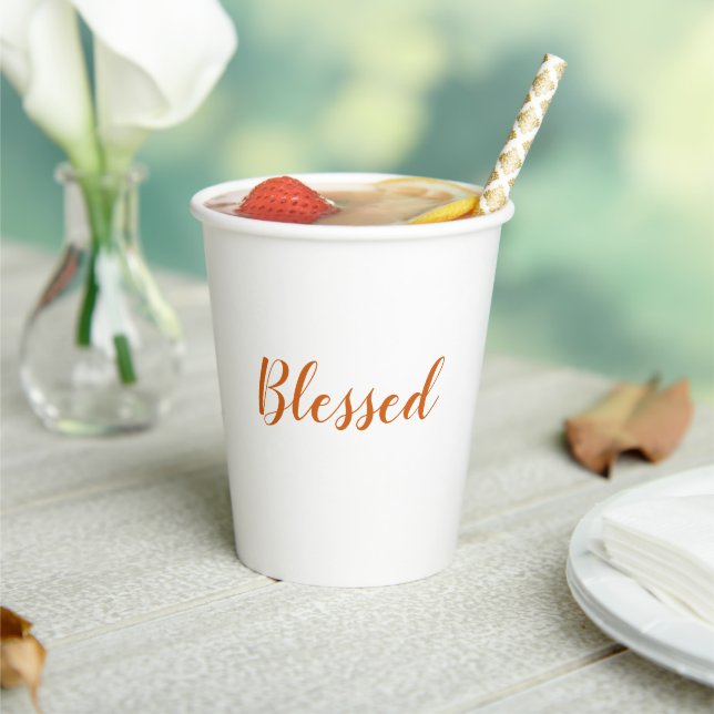 Blessed orange spice script cute thanksgiving paper cups (Insitu)
