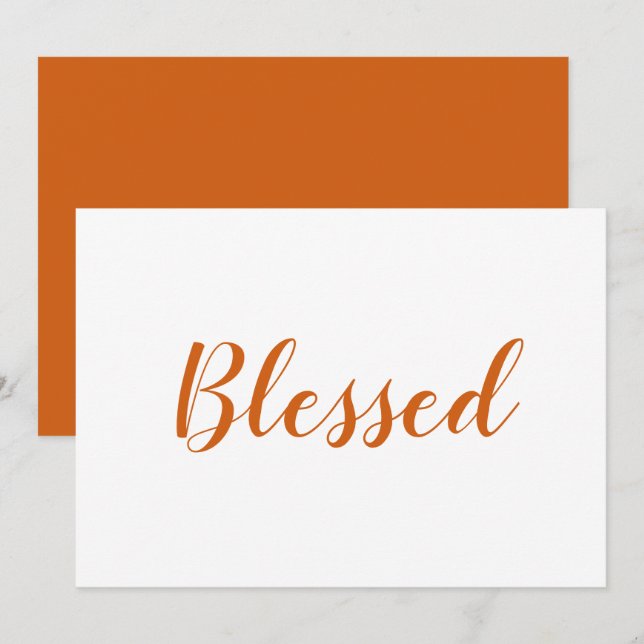 Blessed orange white script cute thanksgiving card (Front/Back)