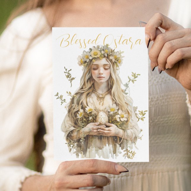 Blessed Ostara Eostre Spring Equinox Yellow Holiday Card (Creator Uploaded)