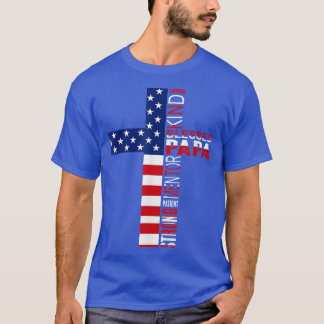 Blessed Papa American Flag 4th of July Religious F T-Shirt
