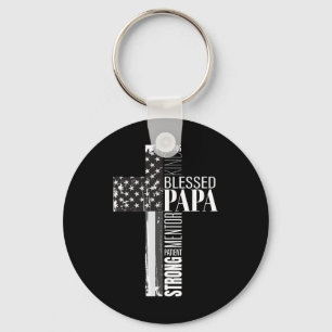 Blessed Papa American Flag Christian Religious Fat Keychain
