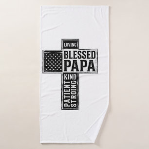 Blessed Papa Cross Christian Vintage Typography De Bath Towel