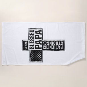Blessed Papa Cross Christian Vintage Typography De Beach Towel