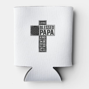 Blessed Papa Cross Christian Vintage Typography De Can Cooler