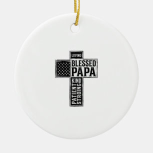 Blessed Papa Cross Christian Vintage Typography De Ceramic Ornament