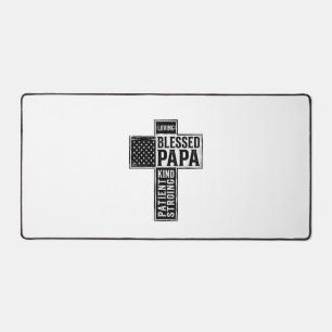 Blessed Papa Cross Christian Vintage Typography De Desk Mat