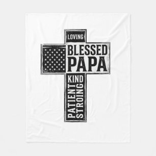 Blessed Papa Cross Christian Vintage Typography De Fleece Blanket