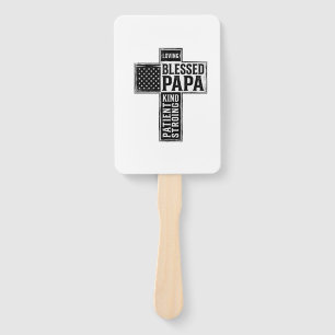 Blessed Papa Cross Christian Vintage Typography De Hand Fan