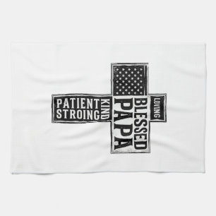 Blessed Papa Cross Christian Vintage Typography De Kitchen Towel