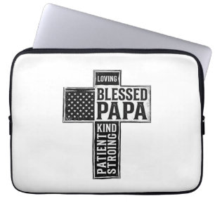 Blessed Papa Cross Christian Vintage Typography De Laptop Sleeve