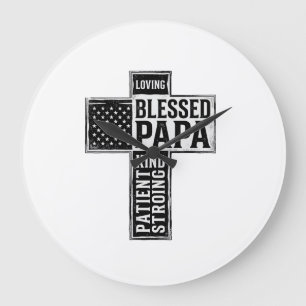 Blessed Papa Cross Christian Vintage Typography De Large Clock