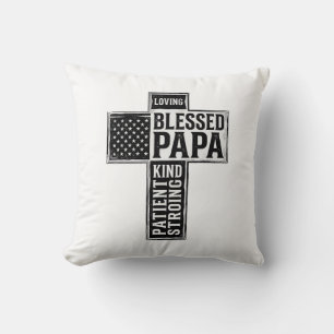 Blessed Papa Cross Christian Vintage Typography De Throw Pillow