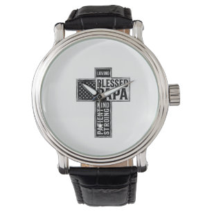 Blessed Papa Cross Christian Vintage Typography De Watch