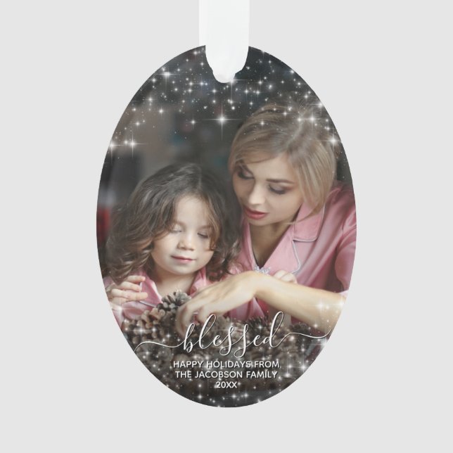 Blessed. Photo with Festive Sparkles Christmas Ornament (Front)
