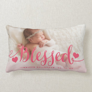 Blessed Pink Baby Birth Photo Keepsake Pillow