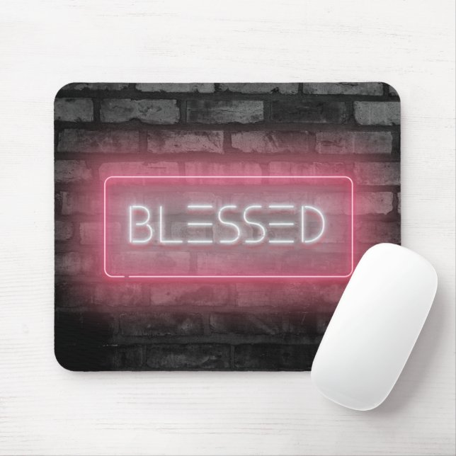 BLESSED Pink Neon Sign Mouse Pad (With Mouse)