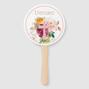 Blessed Pink Watercolor Floral Hand Fan