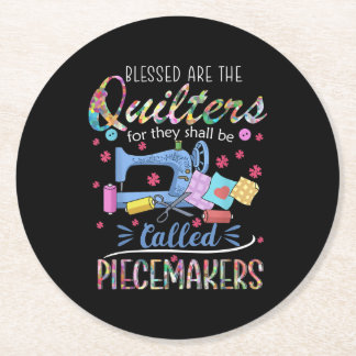 Blessed Quilters Piecemakers Quilting Sewing Gift Round Paper Coaster