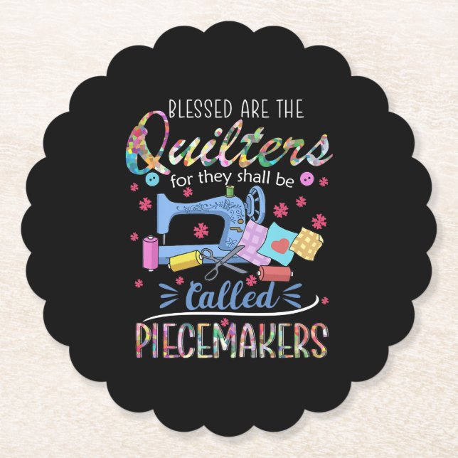 Blessed Quilters Piecemakers Quilting Sewing Ideas Paper Coaster (Front)