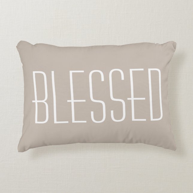 Blessed Quote Tan Decorative Accent Pillow (Front)