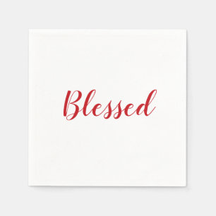 Blessed red white script cute thanksgiving paper napkin