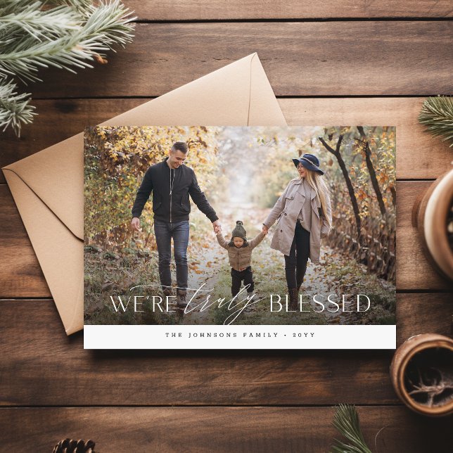 Blessed Religious Christian Family Photo Christmas Holiday Card (Front)