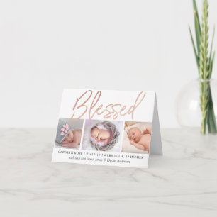 ‘Blessed’ Rose Gold Foil Photo Birth Announcem Holiday Card