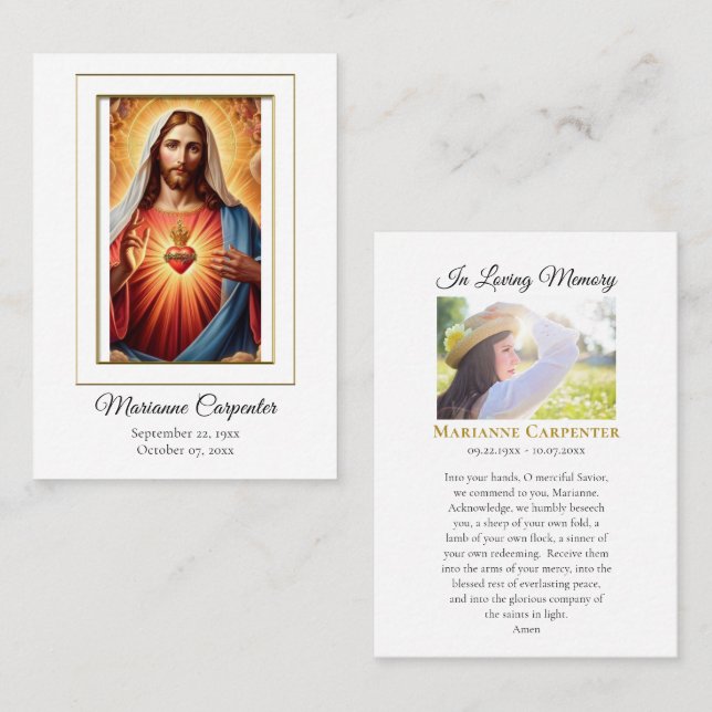 Blessed Sacred Heart Jesus Memorial Prayer Card    (Front/Back)