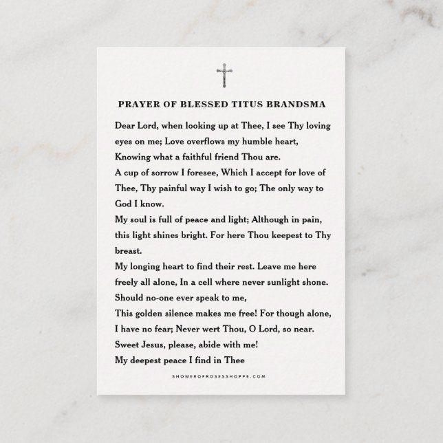 Blessed Saint Titus Brandsma Catholic Prayer Pries Place Card (Back)