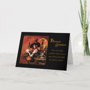 Blessed Samhain - Magickal Night Witch Card