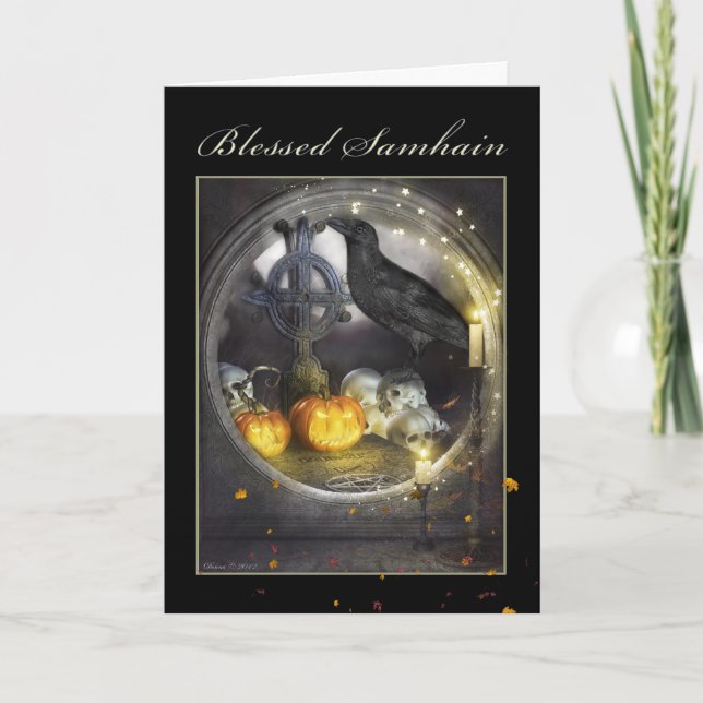 Blessed Samhain Mystical Raven Greeting Card (Front)