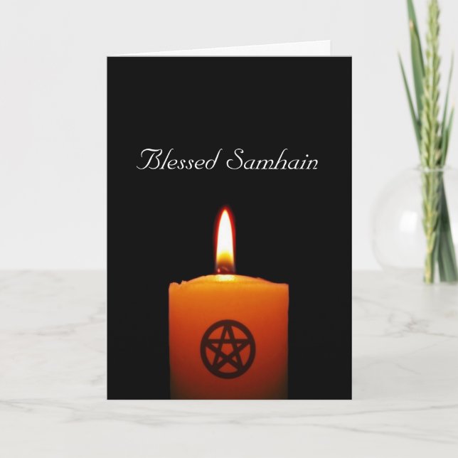 Blessed Samhain Pagan Candle with Pentacle Card (Front)
